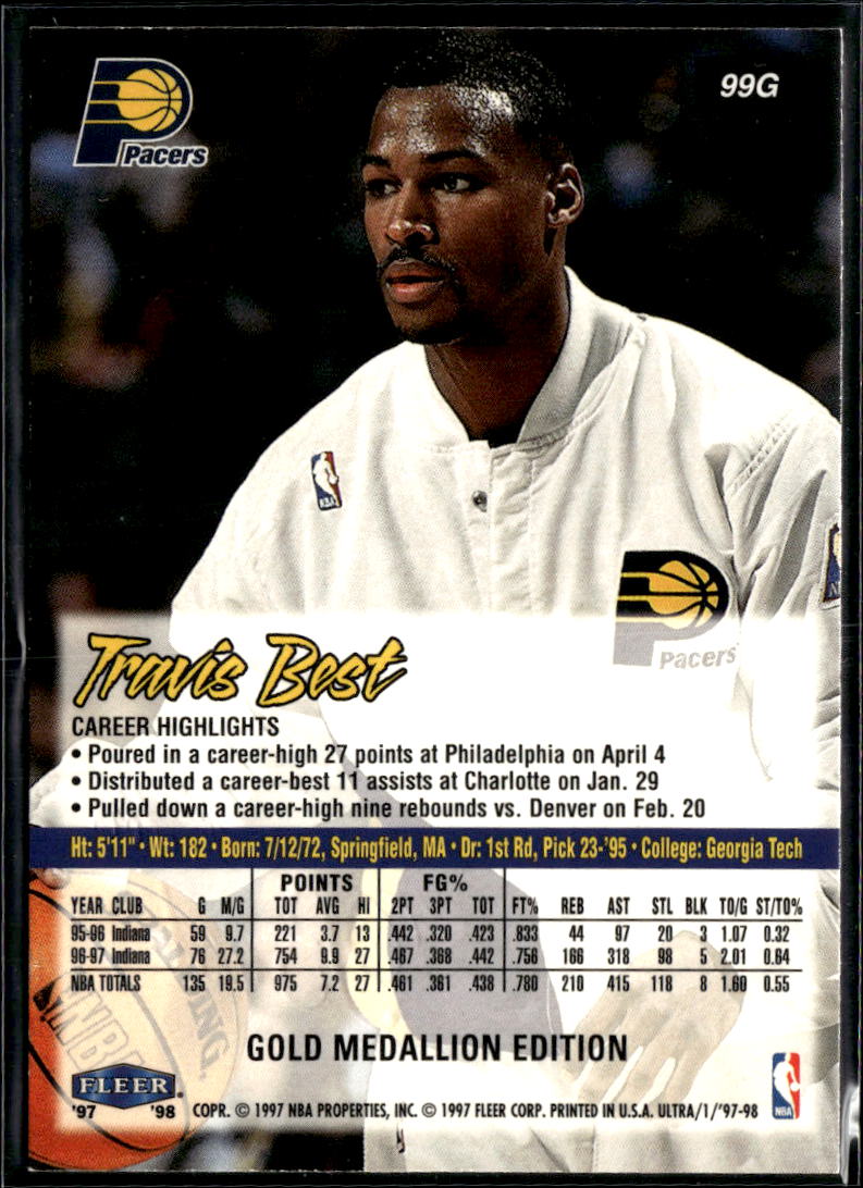 Travis Best 1997 Fleer Ultra Gold Medallion Edition Indiana Pacers