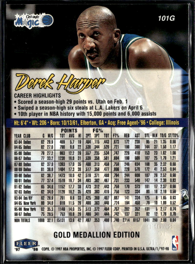 Derek Harper 1997 Fleer Ultra Gold Medallion Edition Mavericks Orlando Magic