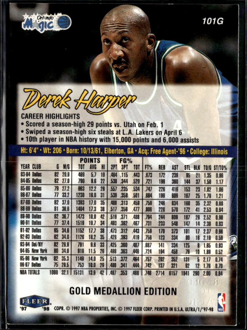 Derek Harper 1997 Fleer Ultra Gold Medallion Dallas Mavericks Orlando Magic