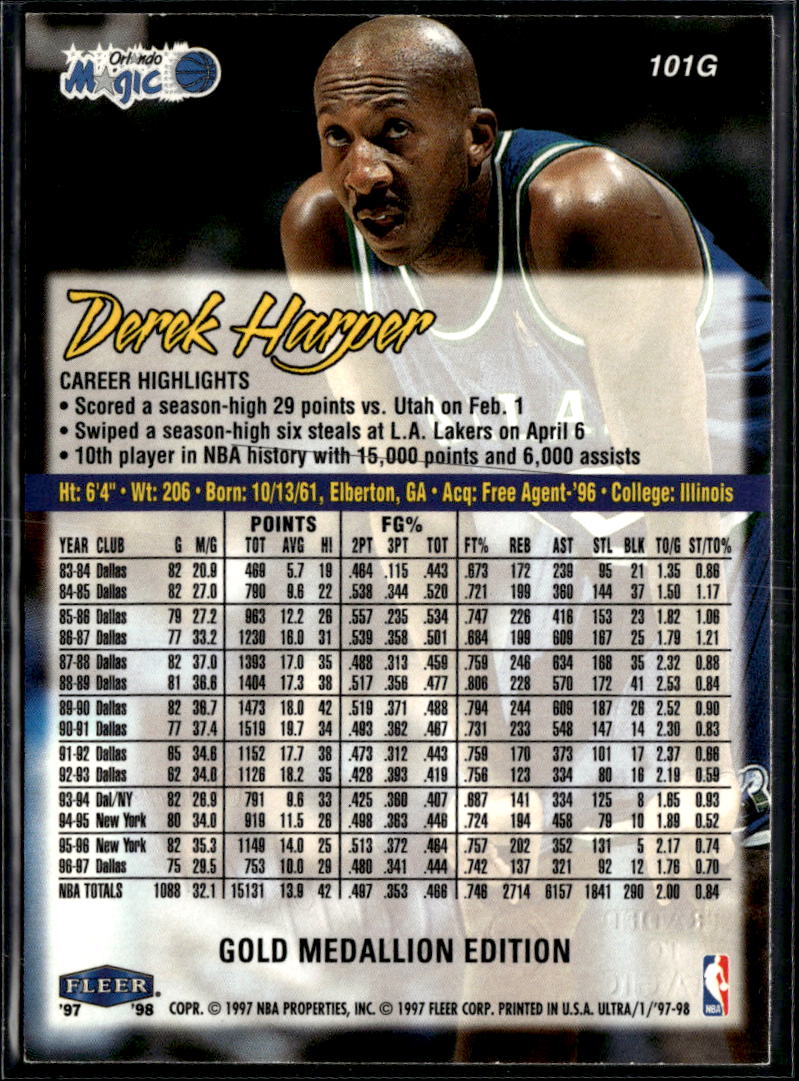 Derek Harper 1997 Fleer Ultra Gold Medallion Edition Mavericks Orlando Magic