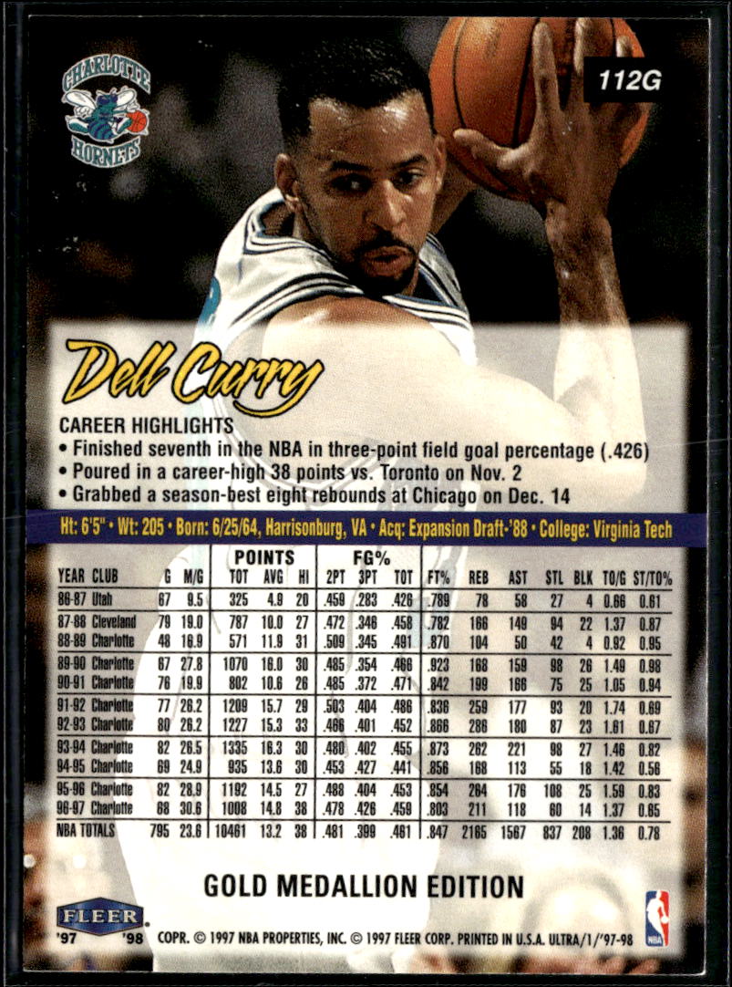 Dell Curry 1997 Fleer Ultra Gold Medallion Charlotte Hornets