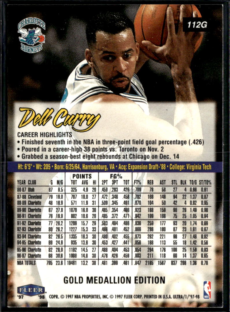 Dell Curry 1997 Fleer Ultra Gold Medallion Edition Charlotte Hornets
