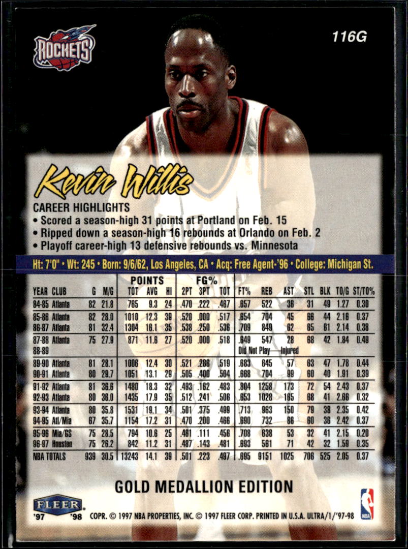 Kevin Willis 1997 Fleer Ultra Gold Medallion Houston Rockets