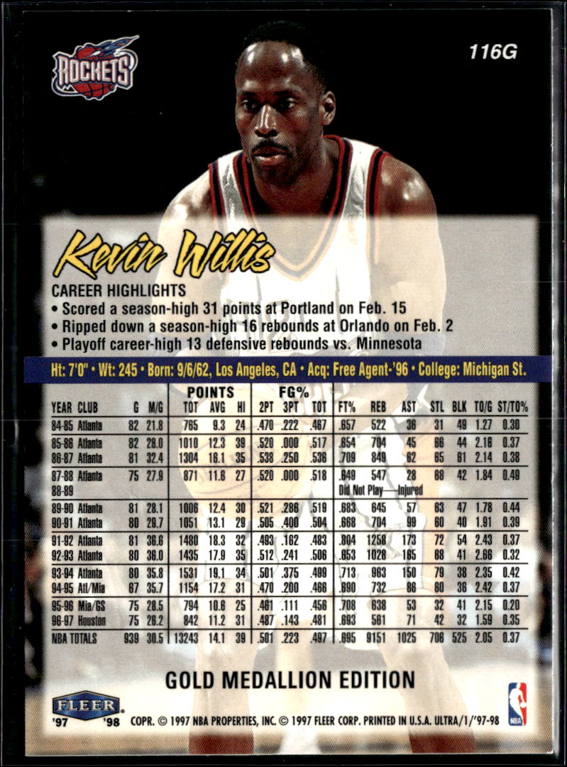 Kevin Willis 1997 Fleer Ultra Gold Medallion Houston Rockets