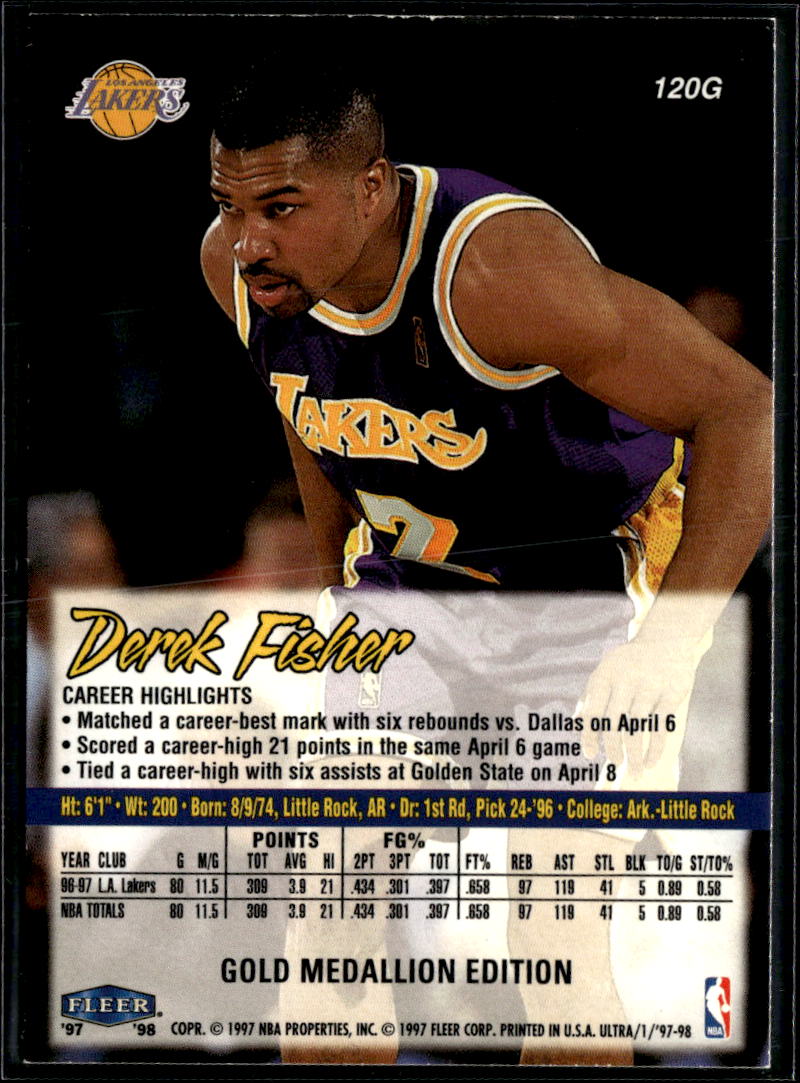 Derek Fisher 1997 Fleer Ultra Gold Medallion Edition Los Angeles Lakers