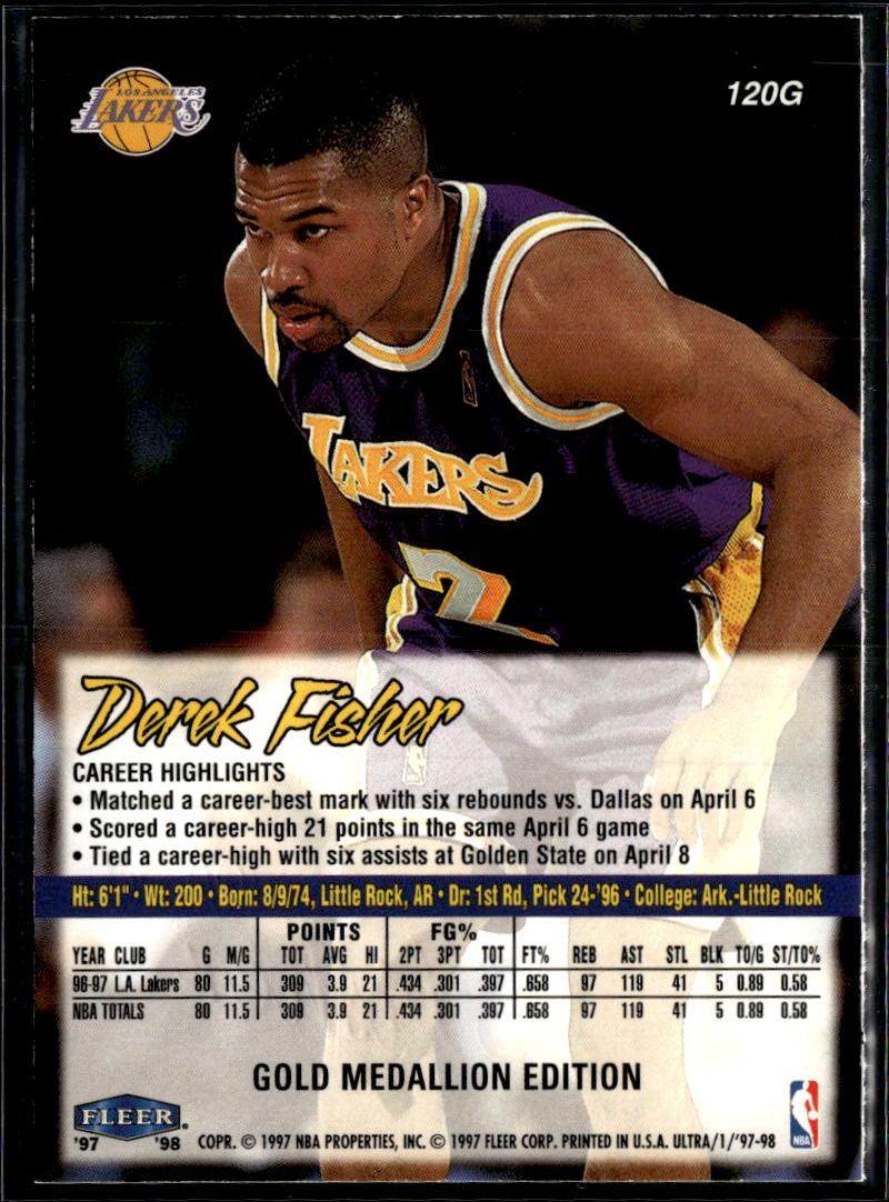 Derek Fisher 1997 Fleer Ultra Gold Medallion Edition Los Angeles Lakers