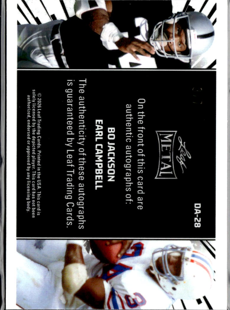 Earl Campbell Bo Jackson 2026 Leaf Metal Dual Auto Autograph Raiders Oilers 3/7