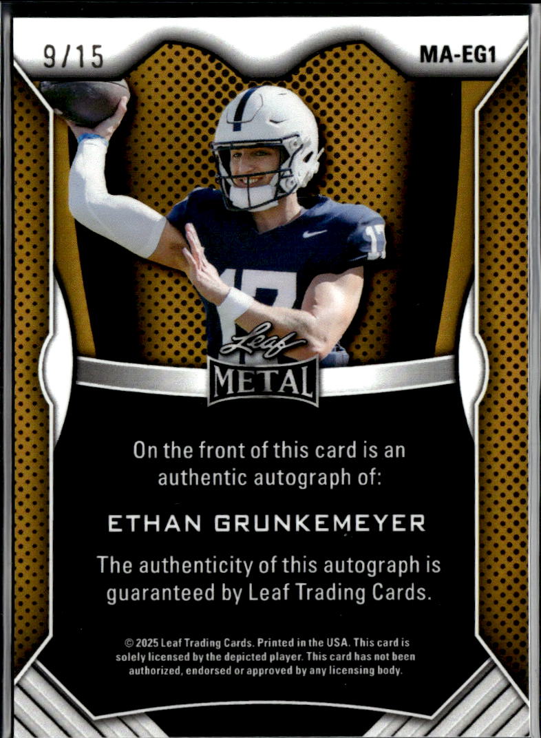 Ethan Grunkemeyer 2025 Leaf Metal Auto Autograph RC Penn State 9/15