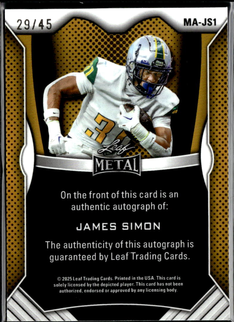 James Simon 2025 Leaf Metal Auto Autograph Texas Longhorns 29/45