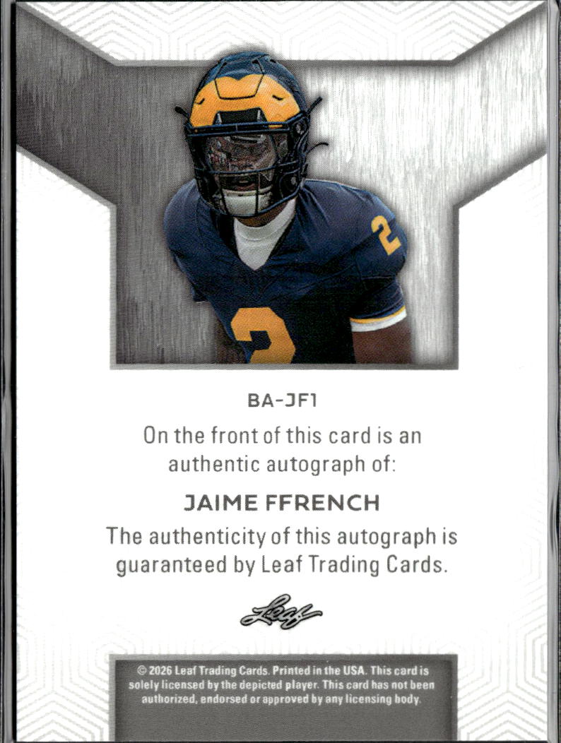 Jaime Ffrench 2026 Leaf Trinity Auto Autograph RC Michigan Wolverines 37/40