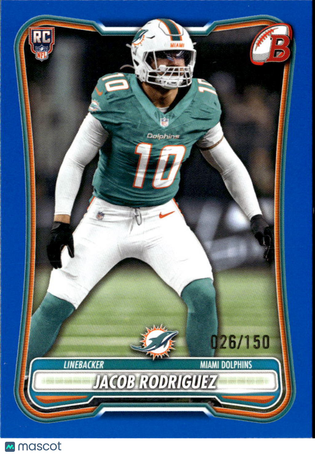 Jacob Rodriguez 2026 Bowman RC Rookie Blue 26/150 Miami Dolphins