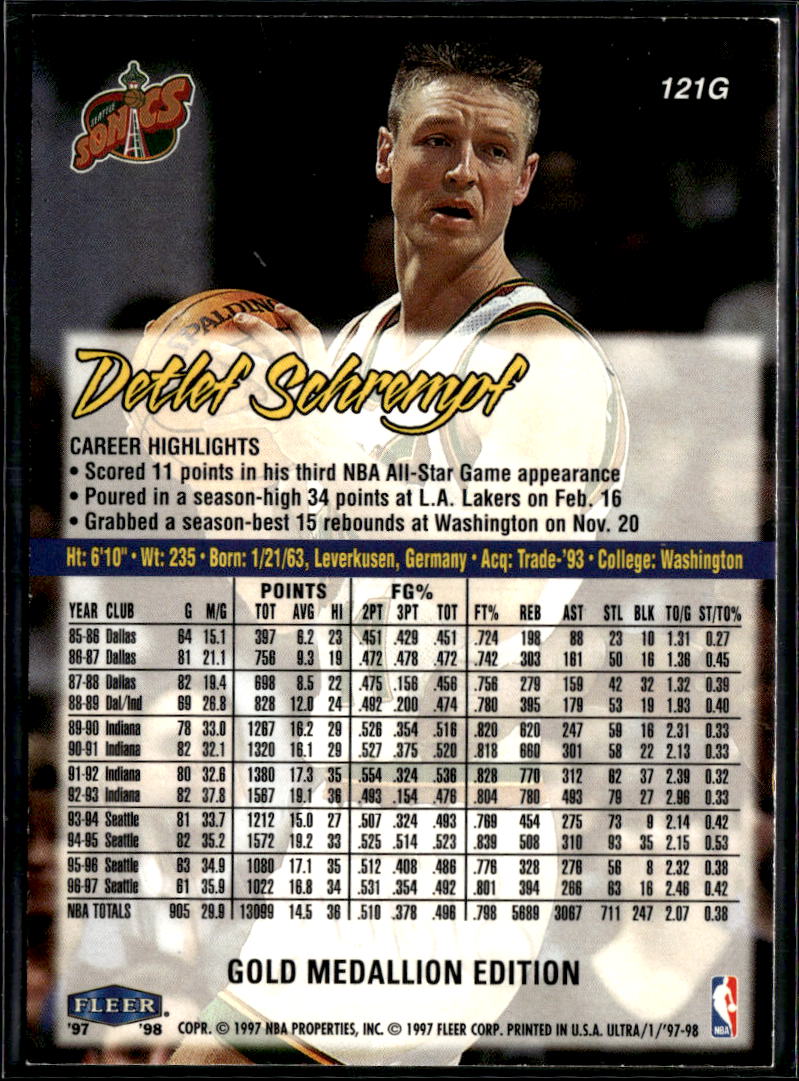 Detlef Schrempf 1997 Fleer Ultra Gold Medallion Edition Seattle SuperSonics