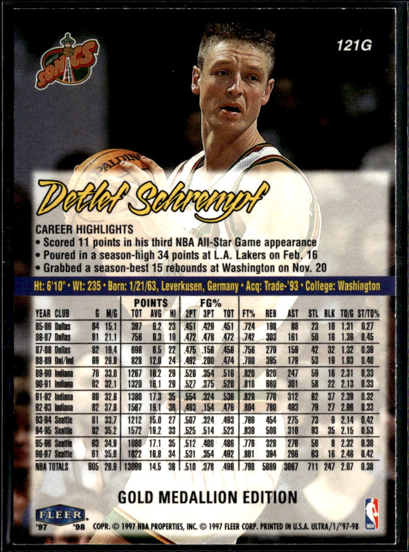 Detlef Schrempf 1997 Fleer Ultra Gold Medallion Seattle SuperSonics