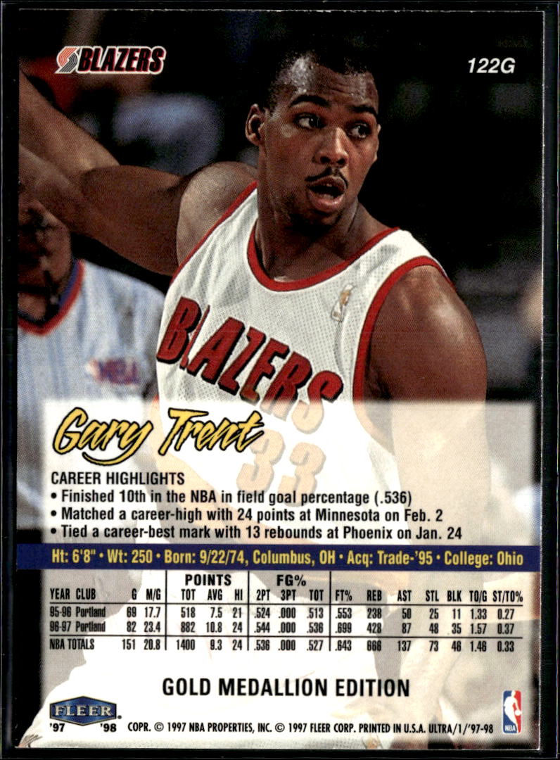 Gary Trent 1997 Fleer Ultra Gold Medallion Edition Portland Trail Blazers