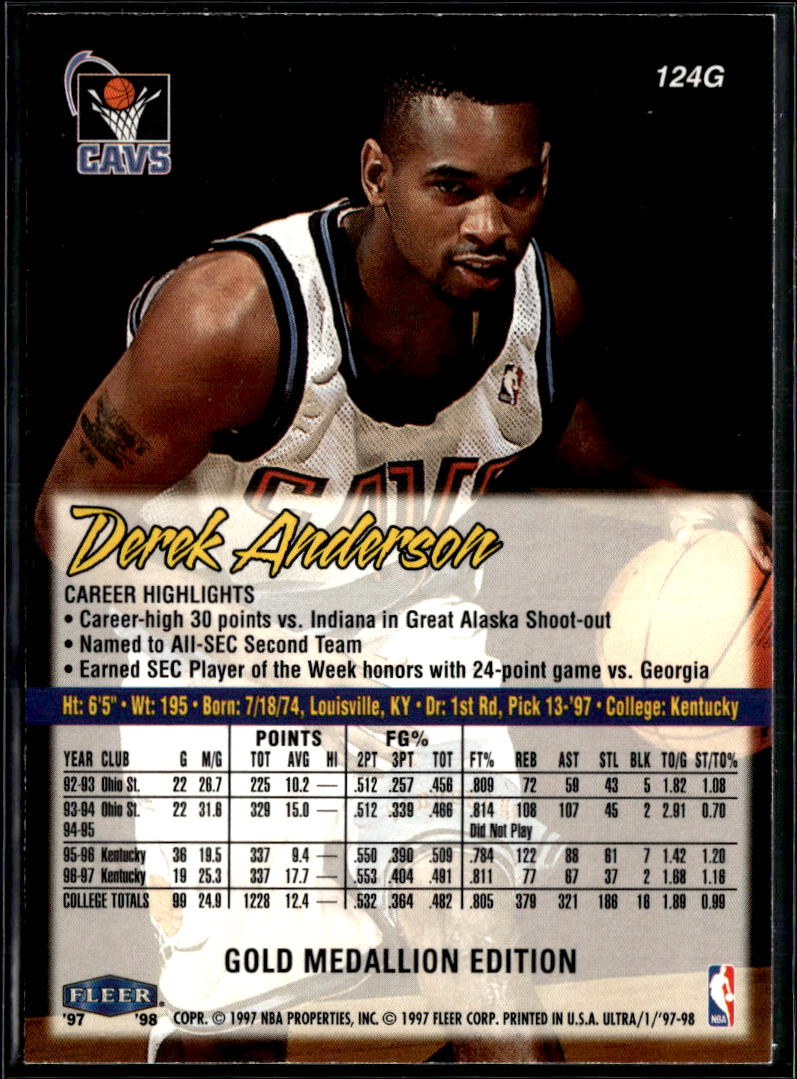Derek Anderson 1997 Fleer Ultra Gold Medallion Cleveland Cavaliers