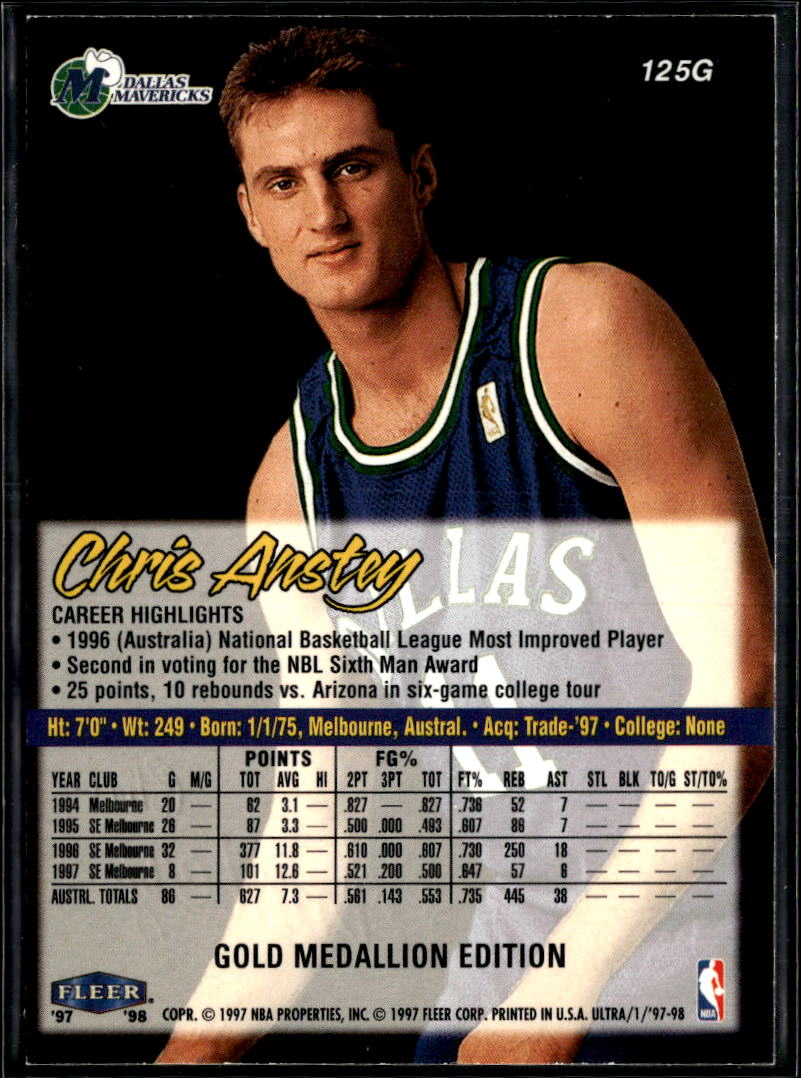 Chris Anstey 1997 Fleer Ultra Gold Medallion Dallas Mavericks