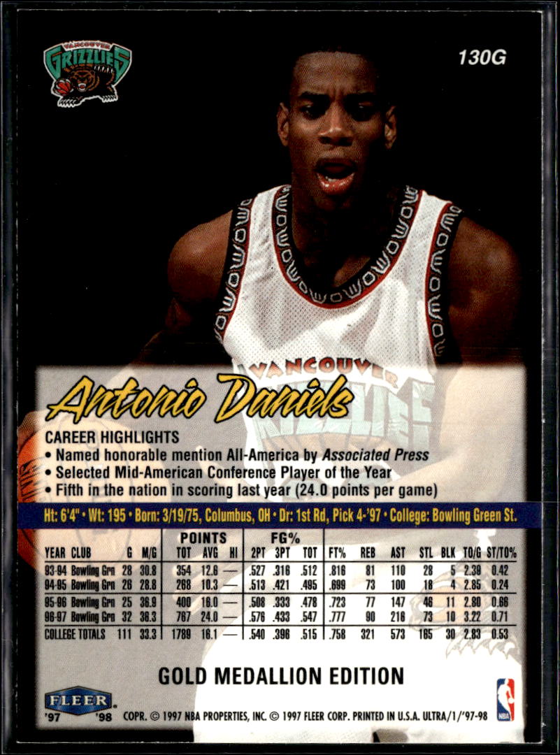 Antonio Daniels 1997 Fleer Ultra Gold Medallion Edition Vancouver Grizzlies