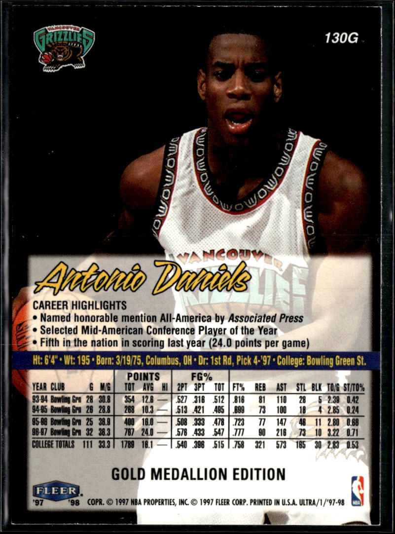 Antonio Daniels 1997 Fleer Ultra Gold Medallion Edition Vancouver Grizzlies