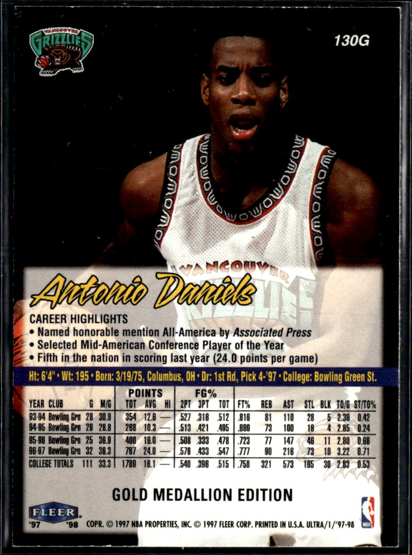 Antonio Daniels 1997 Fleer Ultra Gold Medallion Edition Vancouver Grizzlies