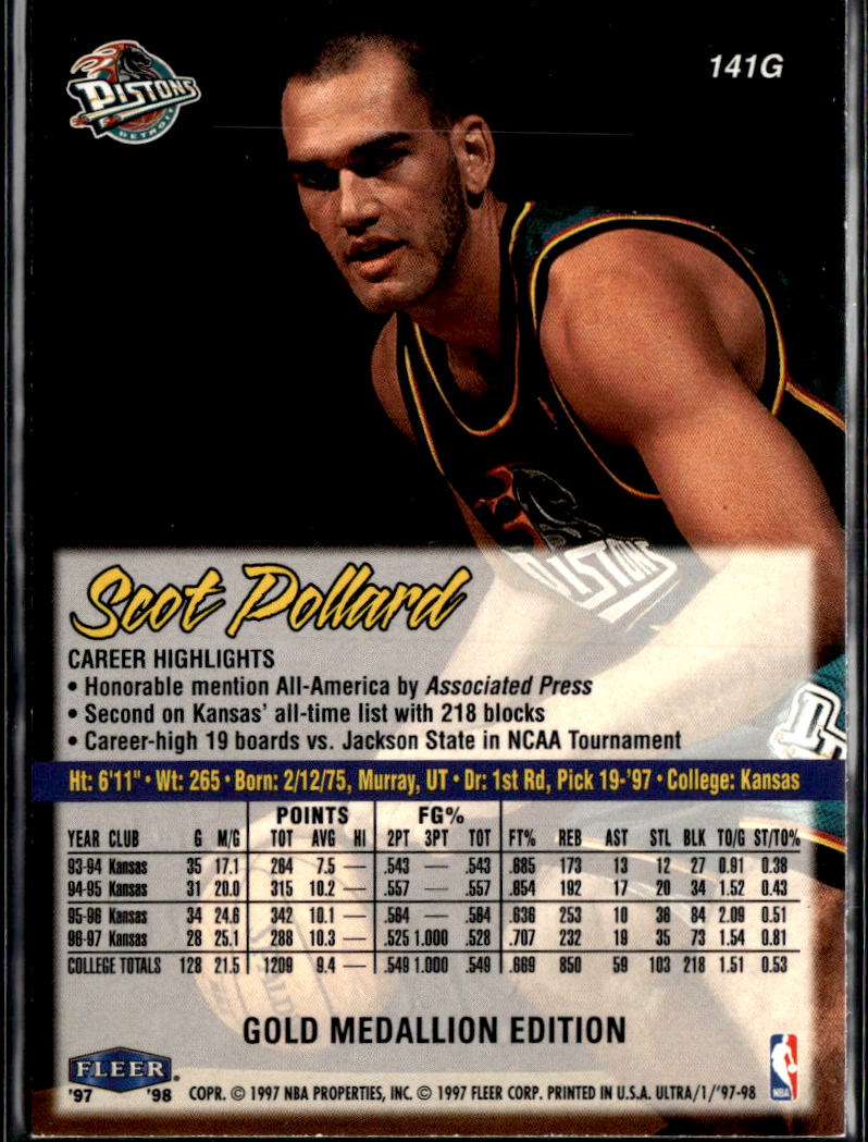 Scot Pollard 1997 Fleer Ultra Gold Medallion Edition Detroit Pistons