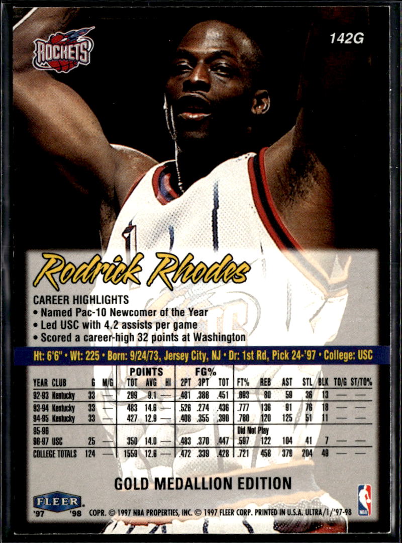 Rodrick Rhodes 1997 Fleer Ultra Gold Medallion Houston Rockets