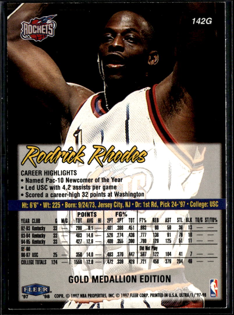 Rodrick Rhodes 1997 Fleer Ultra Gold Medallion Houston Rockets