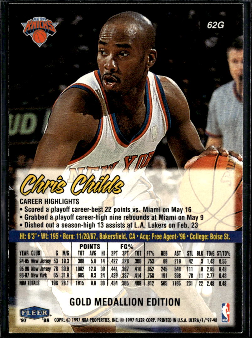 Chris Childs 1997 Fleer Ultra Gold Medallion Edition New York Knicks