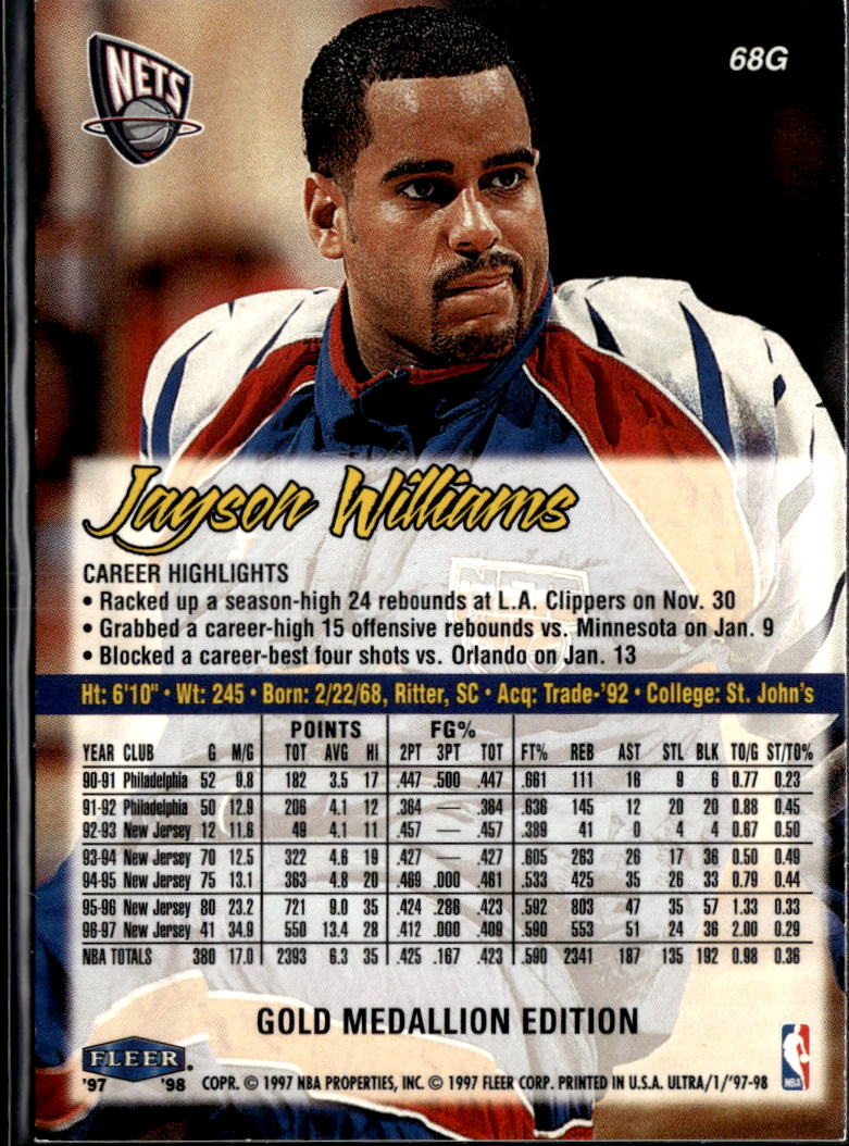 Jayson Williams 1997 Fleer Ultra Gold Medallion Edition New Jersey Nets