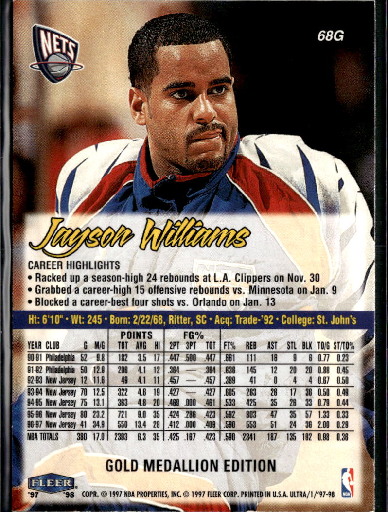 Jayson Williams 1997 Fleer Ultra Gold Medallion Edition New Jersey Nets