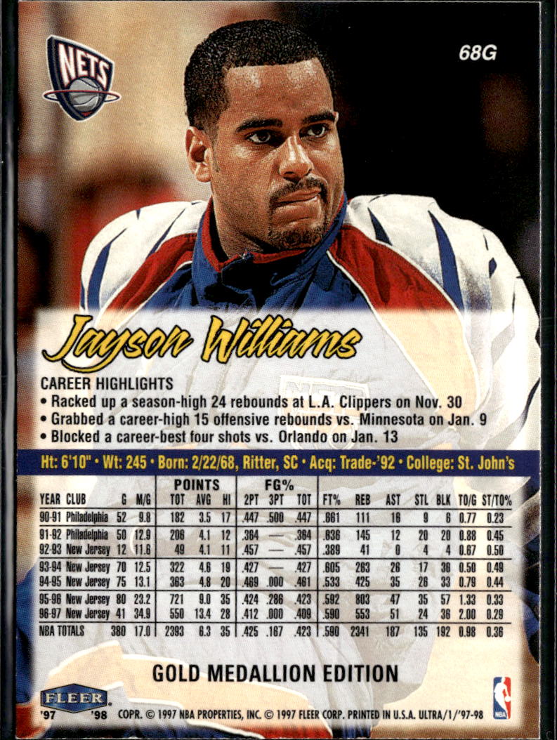 Jayson Williams 1997 Fleer Ultra Gold Medallion Edition New Jersey Nets