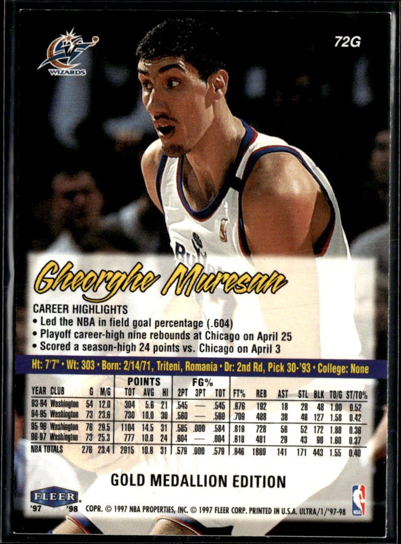 Gheorghe Muresan 1997 Fleer Ultra Gold Medallion Wizards Bullets
