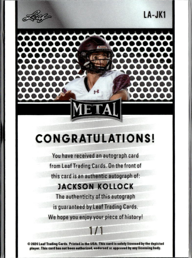 Jackson Kollock 2024 Leaf Metal Auto Autograph RC UC Davis 1/1
