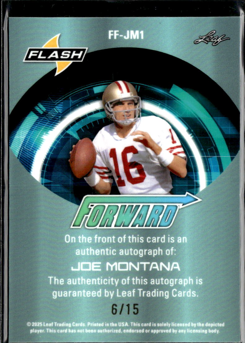Joe Montana 2025 Leaf Flash Auto Autograph Green San Francisco 49ers 6/15