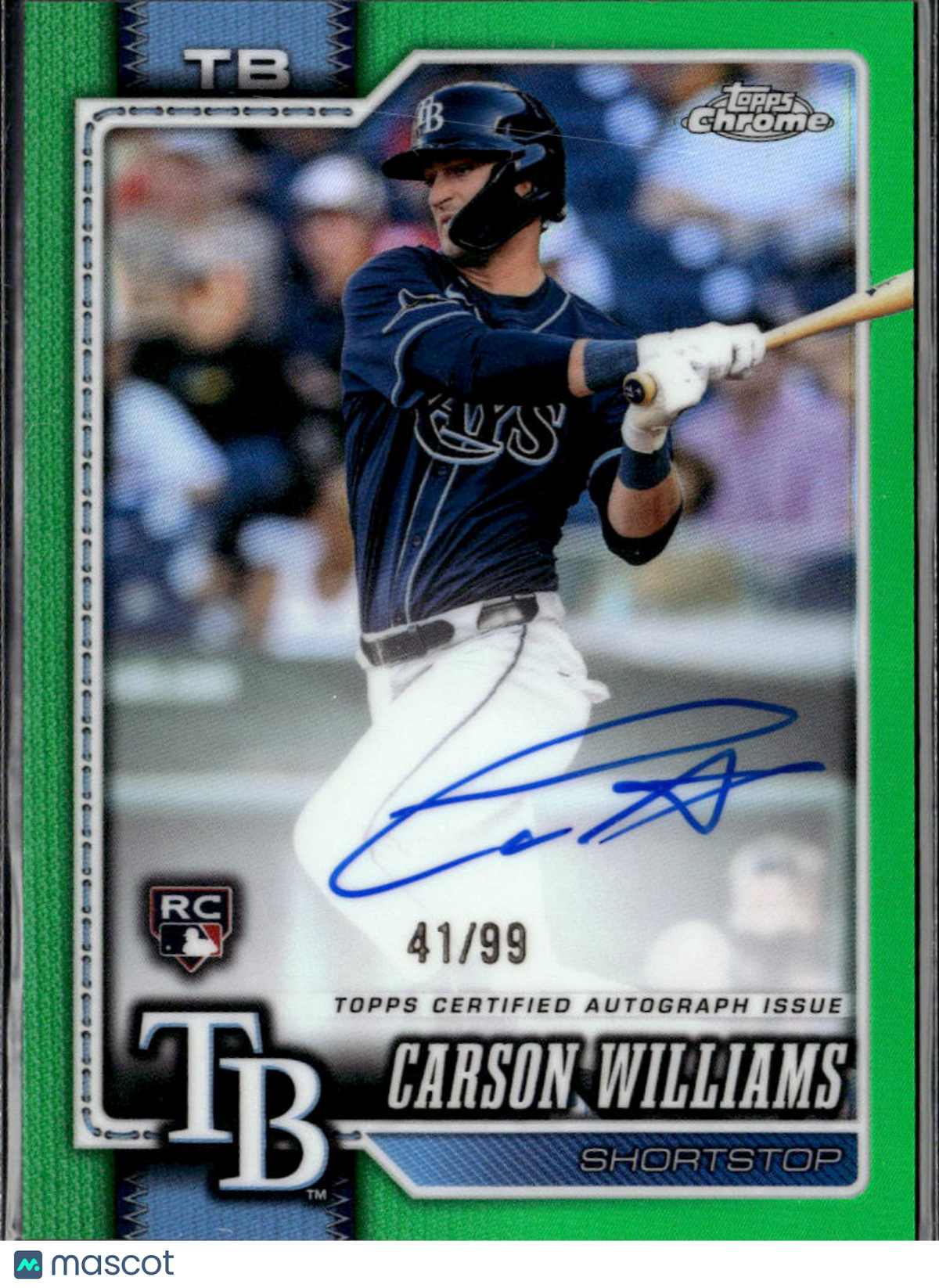 Carson Williams 2026 Topps Chrome Auto Autograph RC 41/99 Tampa Bay Rays