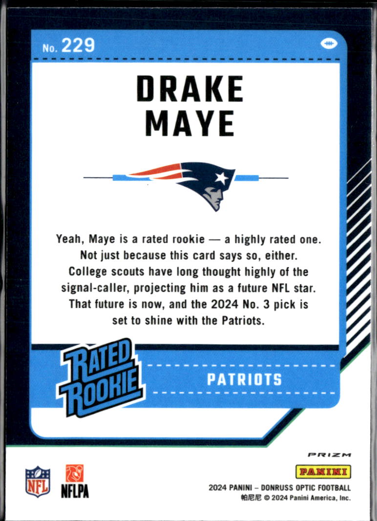 Drake Maye 2024 Optic Rated Rookie Green Hyper RC New England Patriots