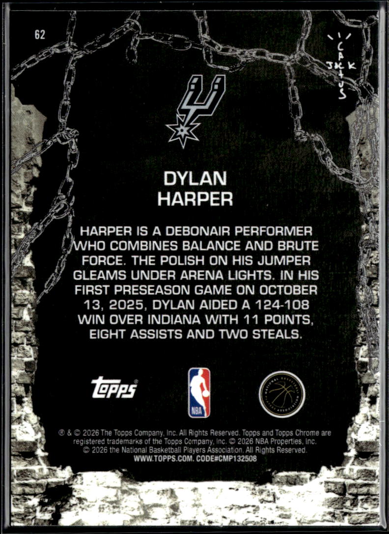 Dylan Harper 2026 Topps Chrome Cactus Jack Pulsar RC 39/125 San Antonio Spurs