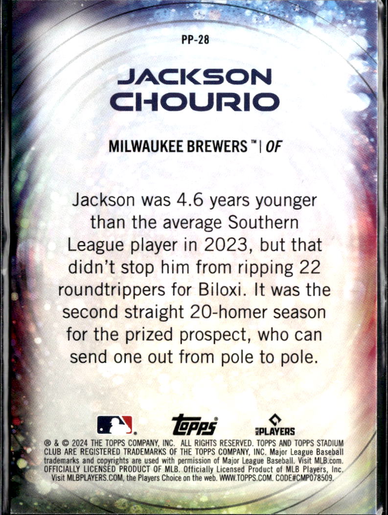 Jackson Chourio 2024 Topps Stadium Club Power Packed RC Rookie Milwaukee Brewers
