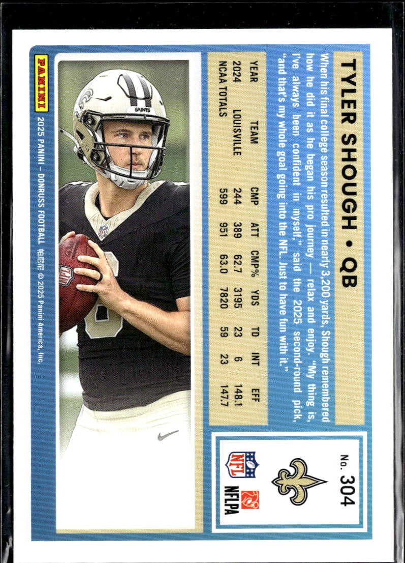 Tyler Shough 2025 Donruss Rated Rookie RC New Orleans Saints