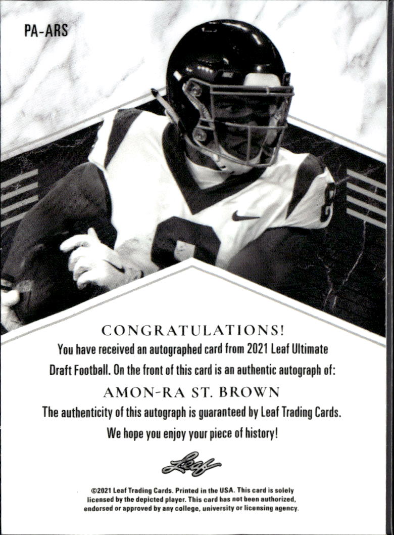 Amon-Ra St. Brown 2021 Leaf Ultimate Auto Autograph RC USC Trojans Lions 16/30