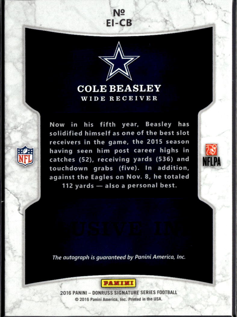 Cole Beasley 2016 Donruss Signature Auto Autograph Dallas Cowboys