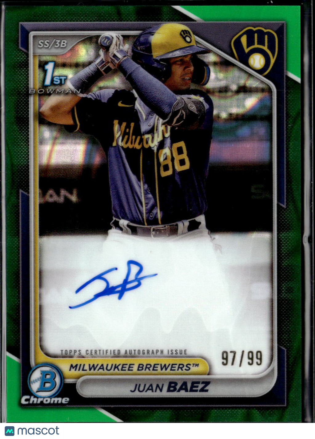 Juan Baez 2024 Bowman Chrome 1st Auto Autograph 97/99 Milwaukee Brewers