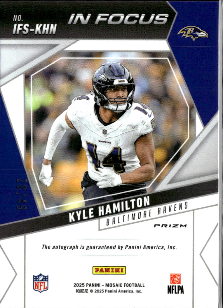 Kyle Hamilton 2025 Mosaic Purple Auto Autograph 28/49 Baltimore Ravens
