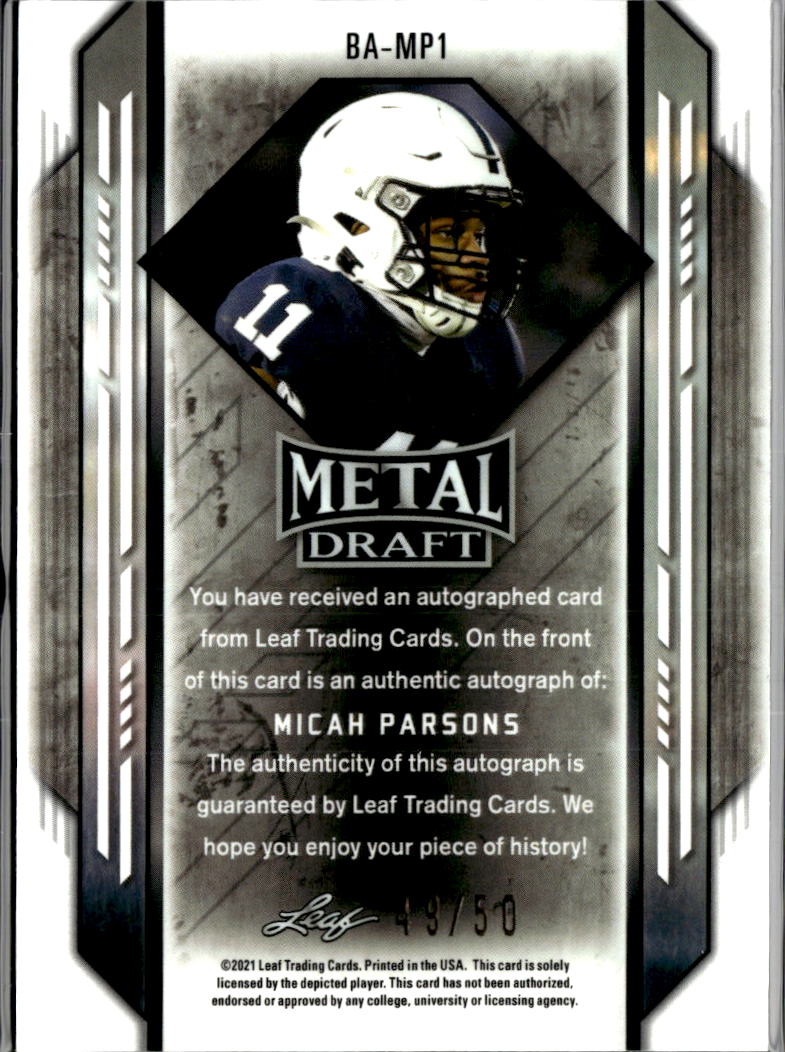 Micah Parsons 2021 Leaf Metal Auto Autograph Rookie RC Penn State 49/50