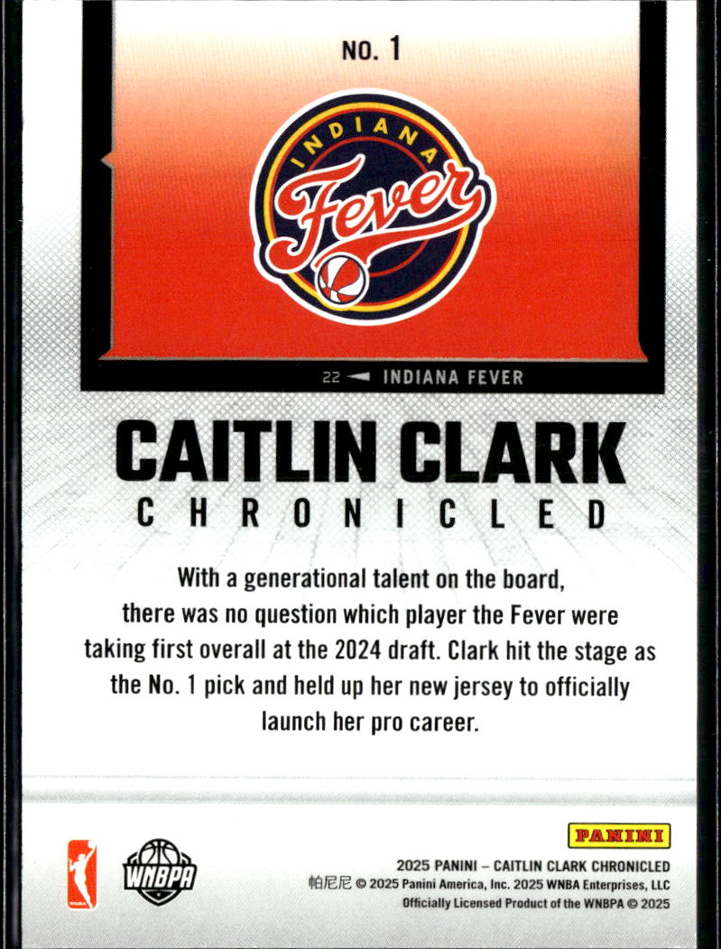 Caitlin Clark 2025 Panini Chronicled Red #1 Indiana Fever