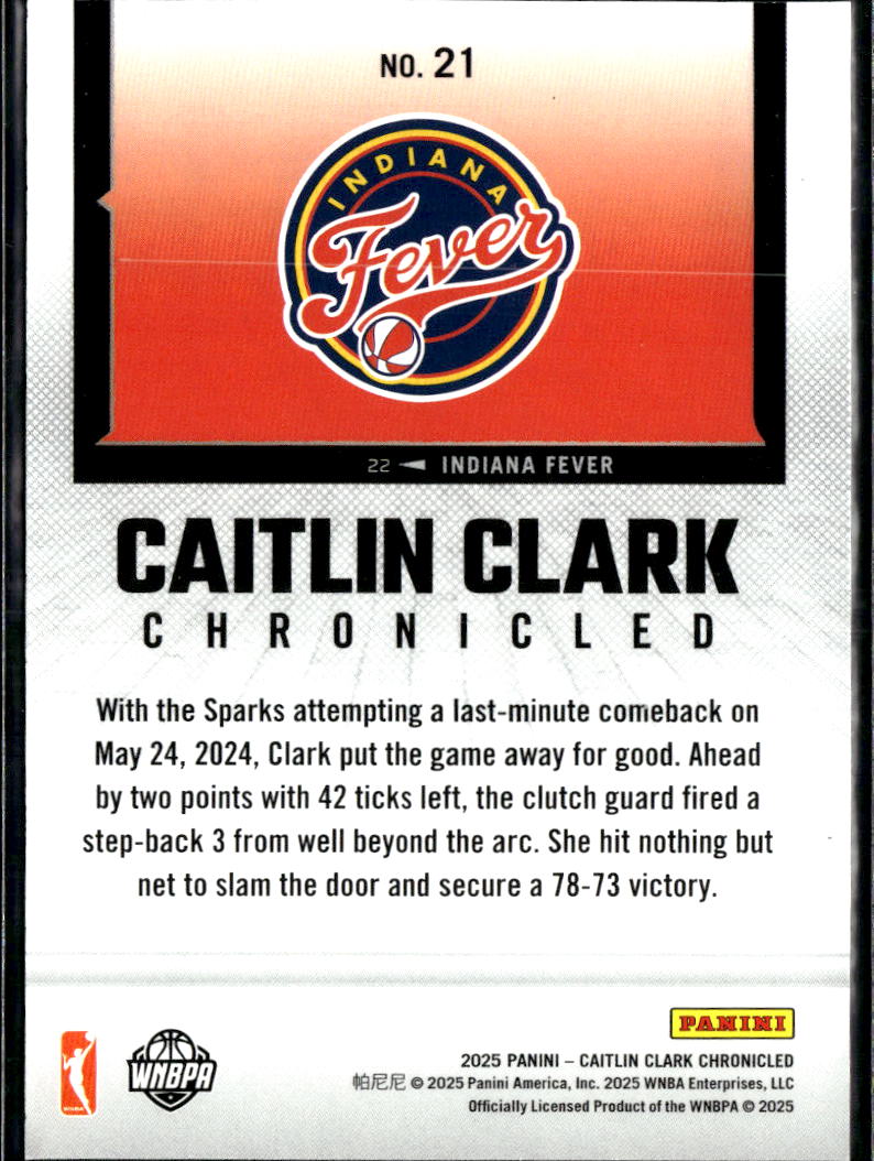 Caitlin Clark 2025 Panini Chronicled HOLO Indiana Fever