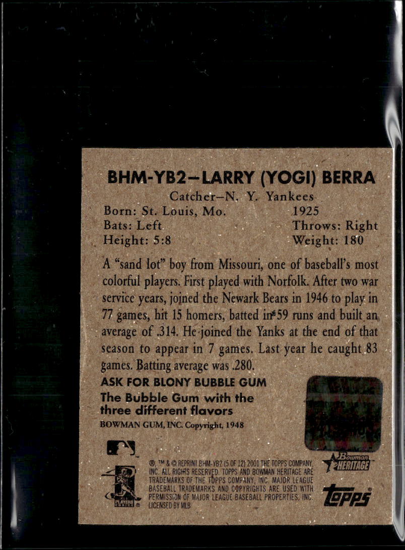 Yogi Berra 2001 Bowman Heritage Game Worn Jersey Patch New York Yankees