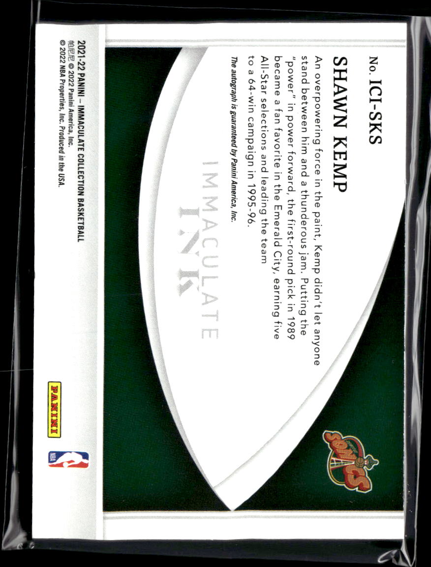 Shawn Kemp 2021-22 Immaculate Auto Autograph 96/99 Seattle SuperSonics