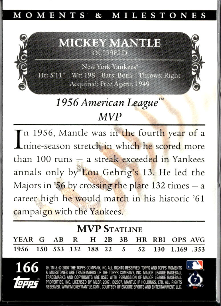 Mickey Mantle 2007 Topps Moments & Milestones Black 16/29 New York Yankees