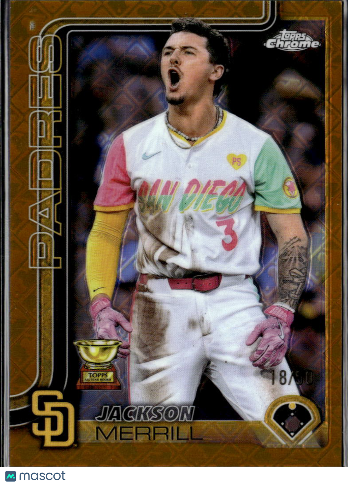 Jackson Merrill 2025 Topps Chrome GOLD Logofractor 18/50 San Diego Padres