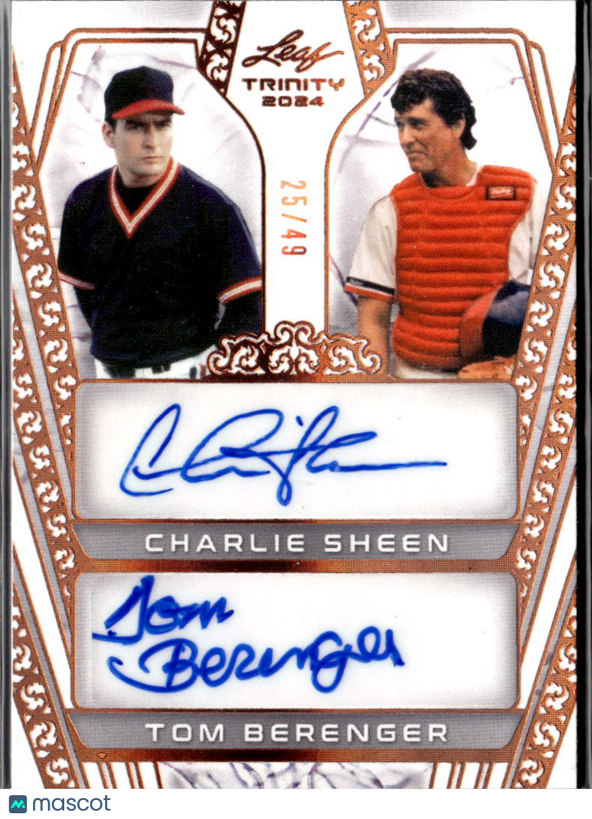 Charlie Sheen Tom Berenger 2024 Leaf Trinity Auto Autograph Indians 25/49